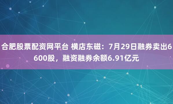 合肥股票配资网平台 横店东磁：7月29日融券卖出6600股，融资融券余额6.91亿元